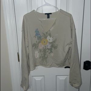 Forever 21 cream long sleeve,floral , M